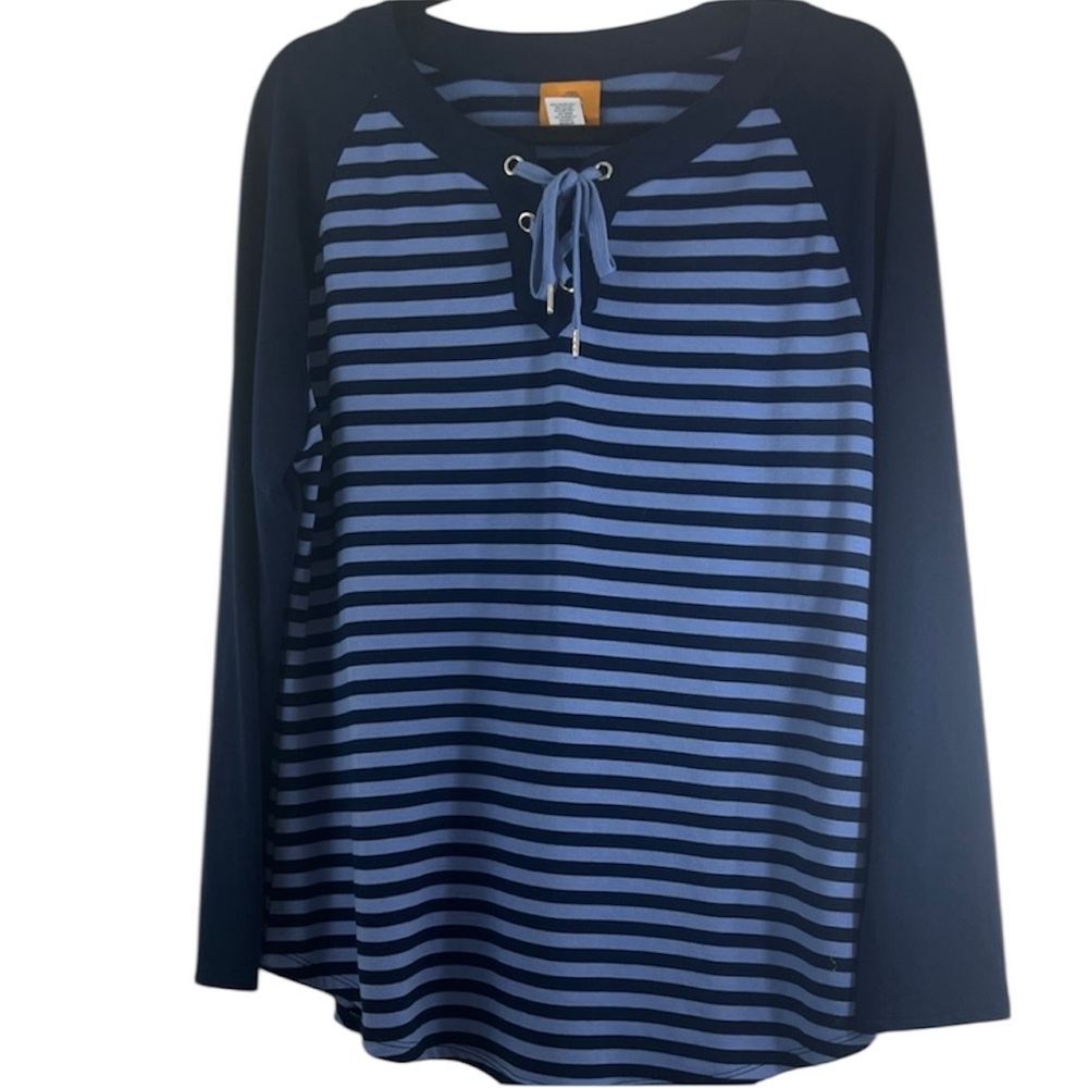 Striped Long Sleeve Top with Lace-Up Detail by Ruby Rd. Size large